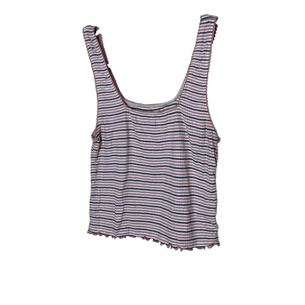 American Eagle Soft &‎ Sexy Striped Ribbed Lettuce Edge Tank Top Pink Navy White
